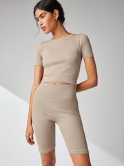 Grey High Waist Ribbed Cycling Shorts - Image 1 of 6