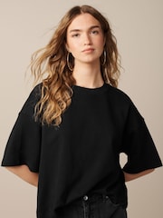 أسود - Oversized Relaxed Fit Boxy Heavyweight Crew Neck T-Shirt - صورة 1 من 7