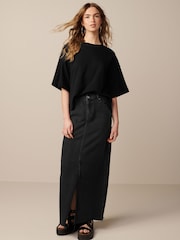 أسود - Oversized Relaxed Fit Boxy Heavyweight Crew Neck T-Shirt - صورة 2 من 7