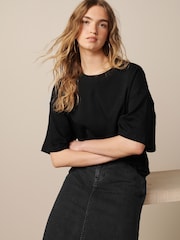 أسود - Oversized Relaxed Fit Boxy Heavyweight Crew Neck T-Shirt - صورة 3 من 7
