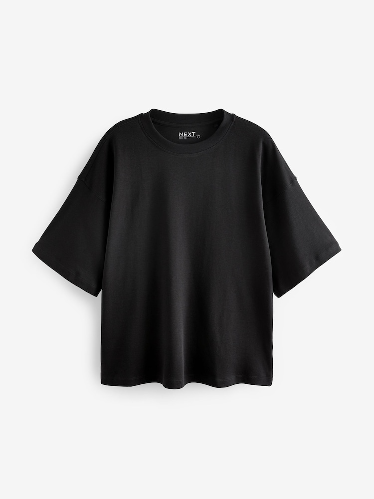 Black Oversized Relaxed Fit Boxy Heavyweight Crew Neck T-Shirt - Image 6 of 7