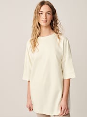 Ecru White 100% Cotton Relaxed Fit Heavyweight Longline Crew Neck T-Shirt - Image 1 of 7