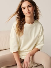Ecru White 100% Cotton Relaxed Fit Heavyweight Longline Crew Neck T-Shirt - Image 3 of 7