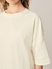Ecru White 100% Cotton Relaxed Fit Heavyweight Longline Crew Neck T-Shirt - Image 5 of 7