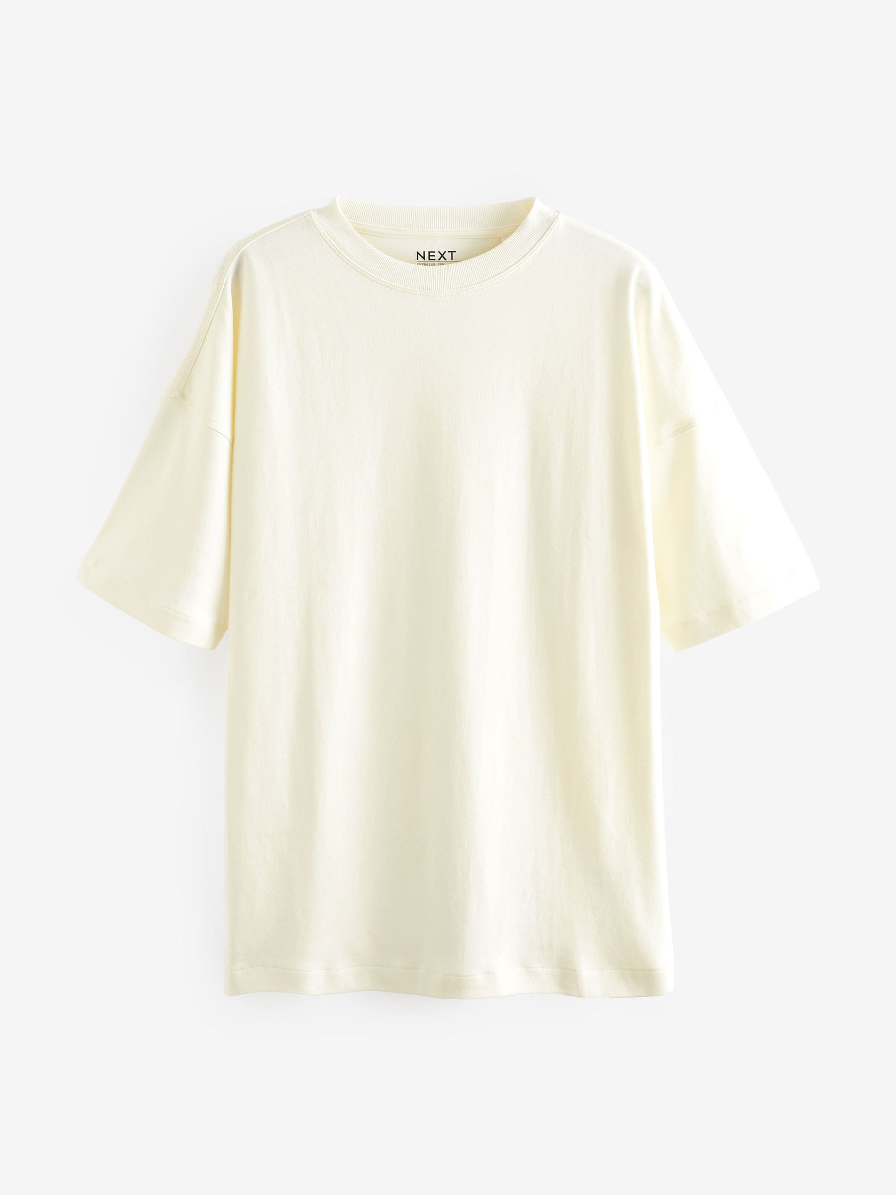 Buy Ecru White 100% Cotton Relaxed Fit Heavyweight Longline Crew