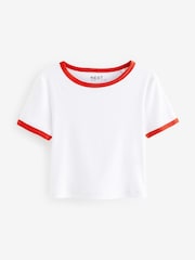 Red/White Slim Fit Ribbed Short Sleeve Crew Neck T-Shirt - Image 4 of 5