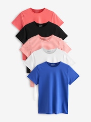 Black/White/Coral/Stripe/Cobalt Crew Neck Cotton Rich T-Shirt 5 Pack - Image 1 of 10