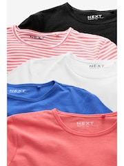 Black/White/Coral/Stripe/Cobalt Crew Neck Cotton Rich T-Shirt 5 Pack - Image 10 of 10