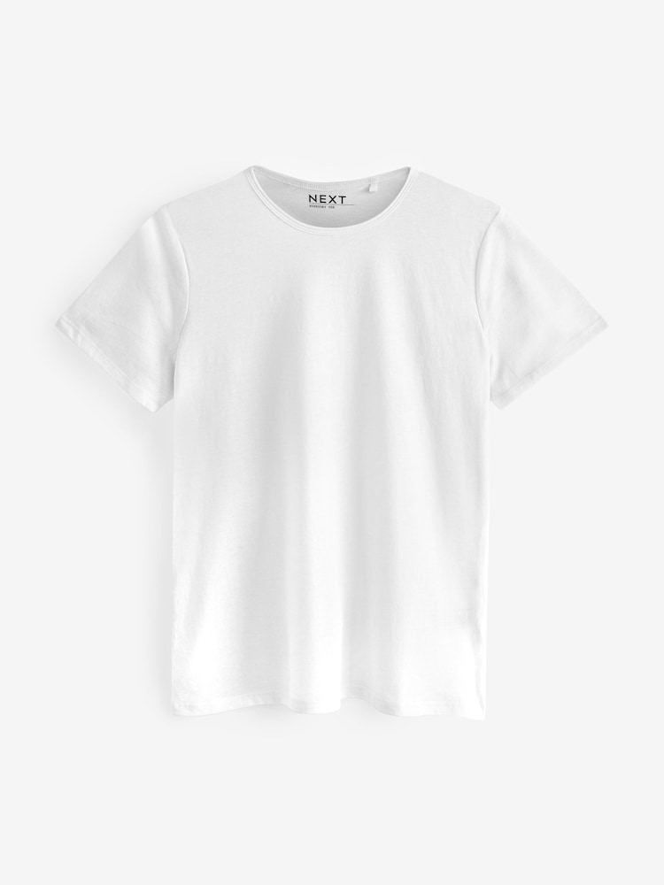 Zwart/wit/koraalrood/strepen/kobalt - Set van 5 T-shirts met ronde hals en hoog katoengehalte - Image 6 of 10