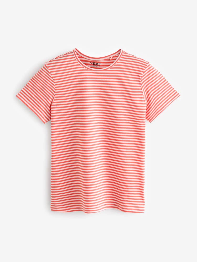 Zwart/wit/koraalrood/strepen/kobalt - Set van 5 T-shirts met ronde hals en hoog katoengehalte - Image 7 of 10