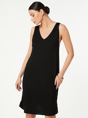 Black Sleeveless Slouch V-Neck Mini Dress - Image 1 of 4