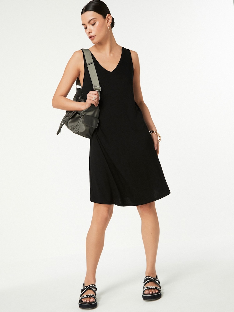 Black Sleeveless Slouch V-Neck Mini Dress - Image 2 of 4