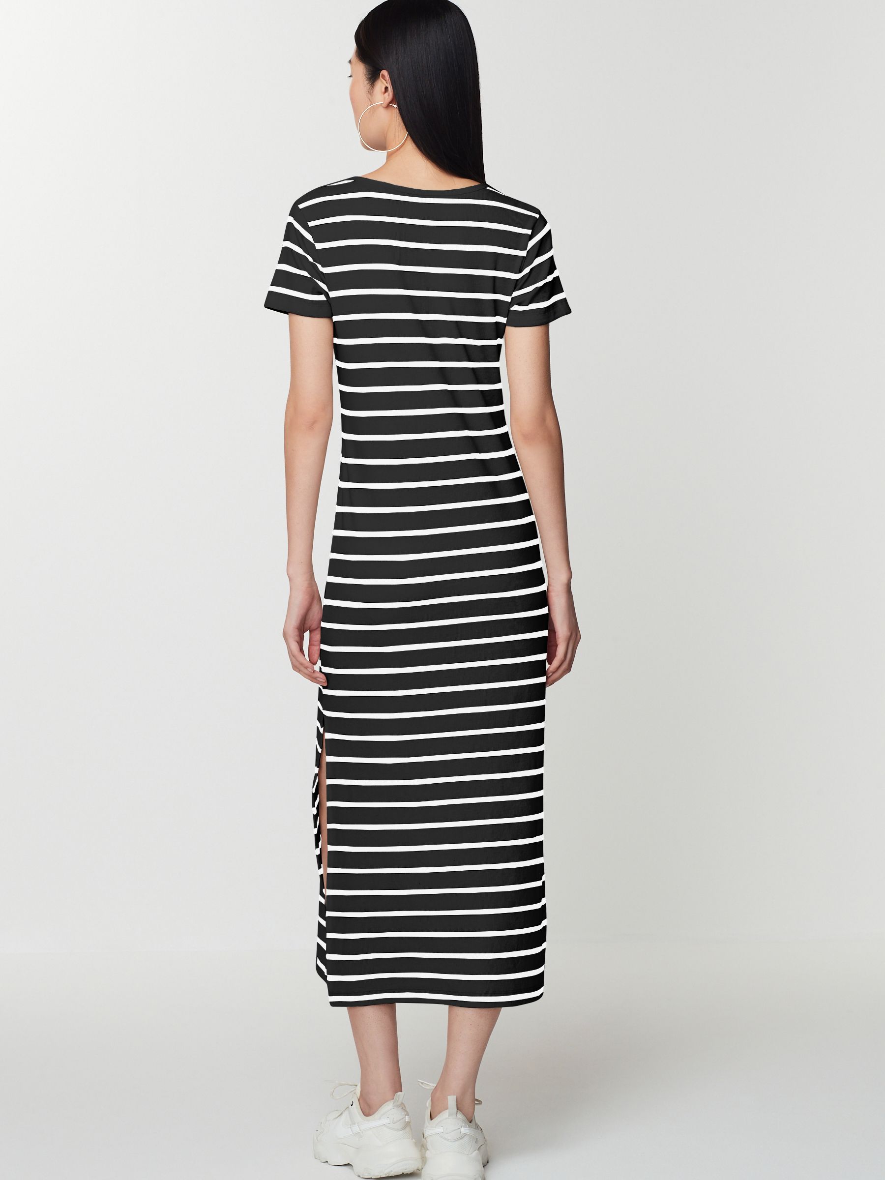 Buy Black/White Ribbed T-Shirt Style Column Maxi Dress With