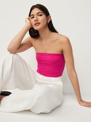 Pink Shorter Length Cotton Rich Bandeau Boobtube Top - Image 1 of 6