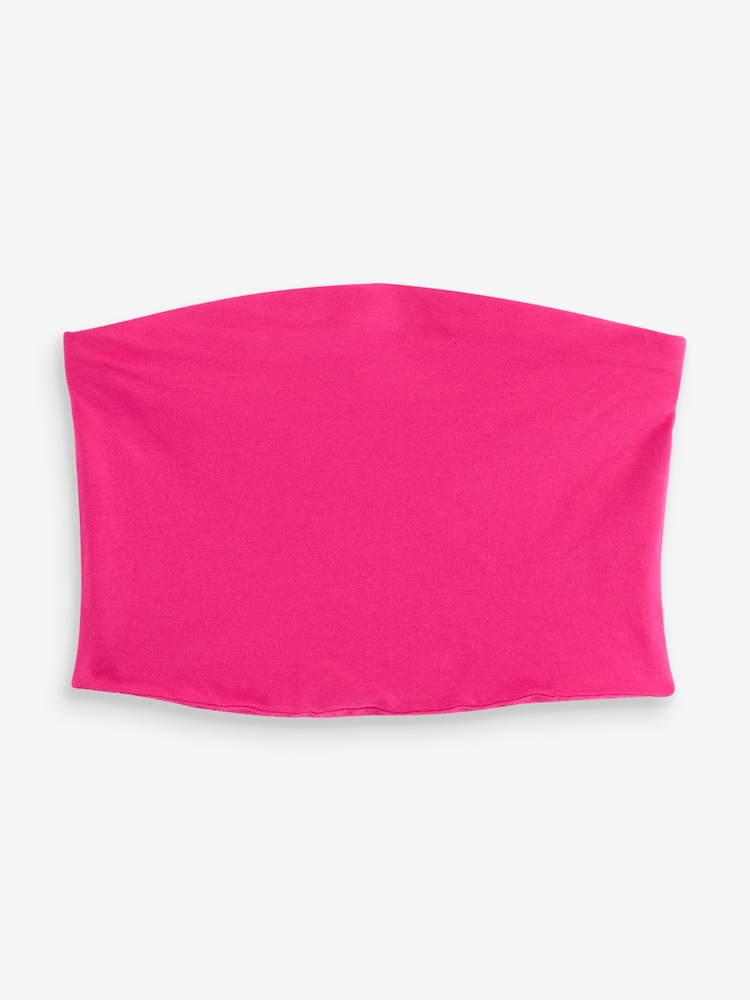 Pink Shorter Length Cotton Rich Bandeau Boobtube Top - Image 5 of 6