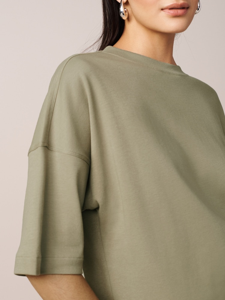 Khaki Green Relaxed Fit Heavyweight Longline T-Shirt - Image 4 of 6