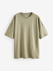 Khaki Green 100% Cotton Relaxed Fit Heavyweight Longline Crew Neck T-Shirt - Image 5 of 6