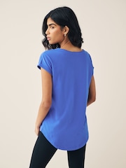 Blue Cobalt Shallow V-Neck 100% Cotton Rich Cap Sleeve T-Shirt - Image 2 of 6