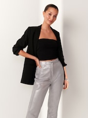 Black Shorter Length Cotton Rich Bandeau Boobtube Top - Image 1 of 6
