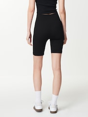 Zwart - Geribbelde fietsshort met hoge taille - Image 3 of 6