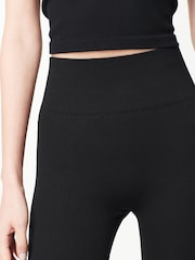 Zwart - Geribbelde fietsshort met hoge taille - Image 4 of 6