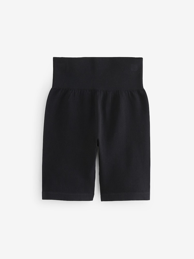Zwart - Geribbelde fietsshort met hoge taille - Image 5 of 6