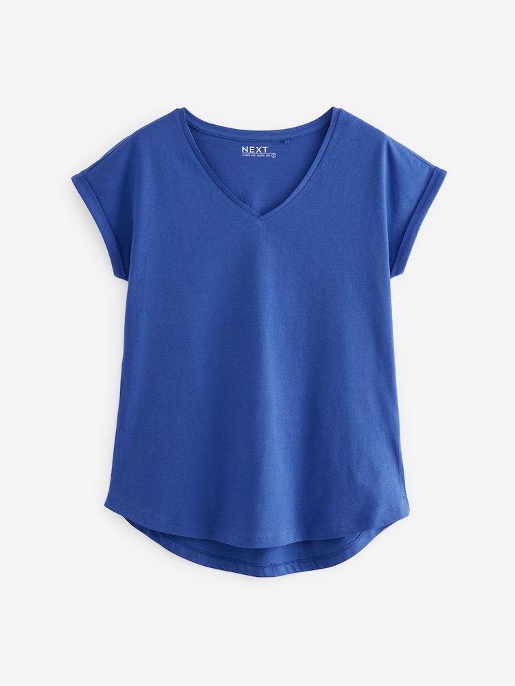 Multi 100% Cotton V-Neck Cap Sleeve T-Shirts 3 Pack - Image 6 of 9