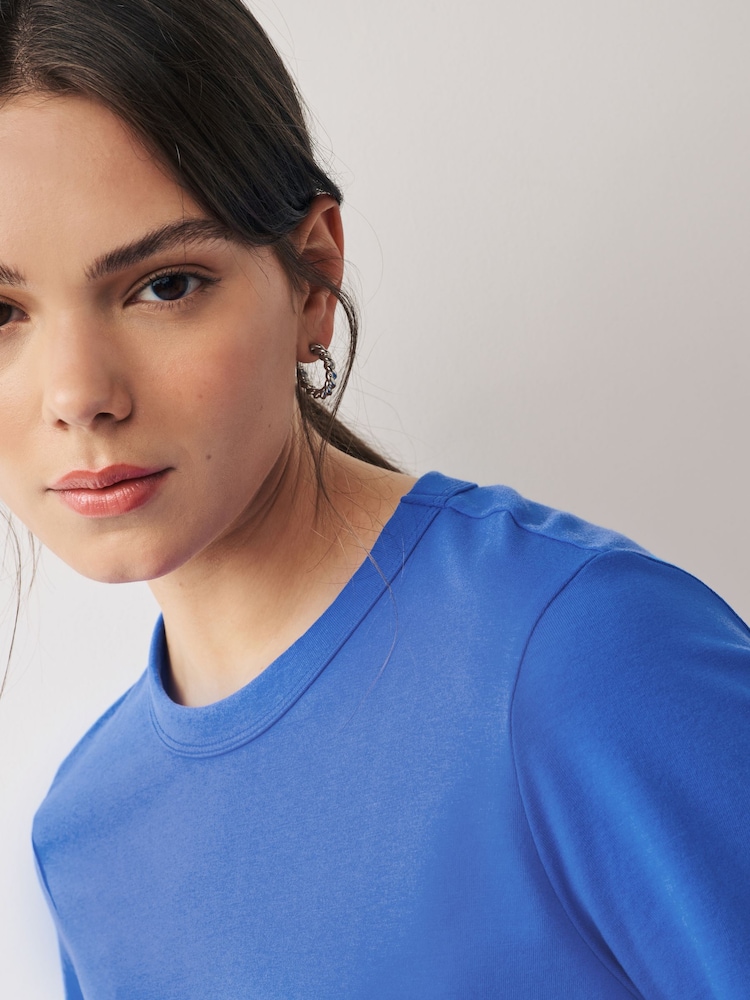 Kobaltblauw - Must-have zuiver katoenen T-shirt met ronde hals en korte mouwen - Image 4 of 6