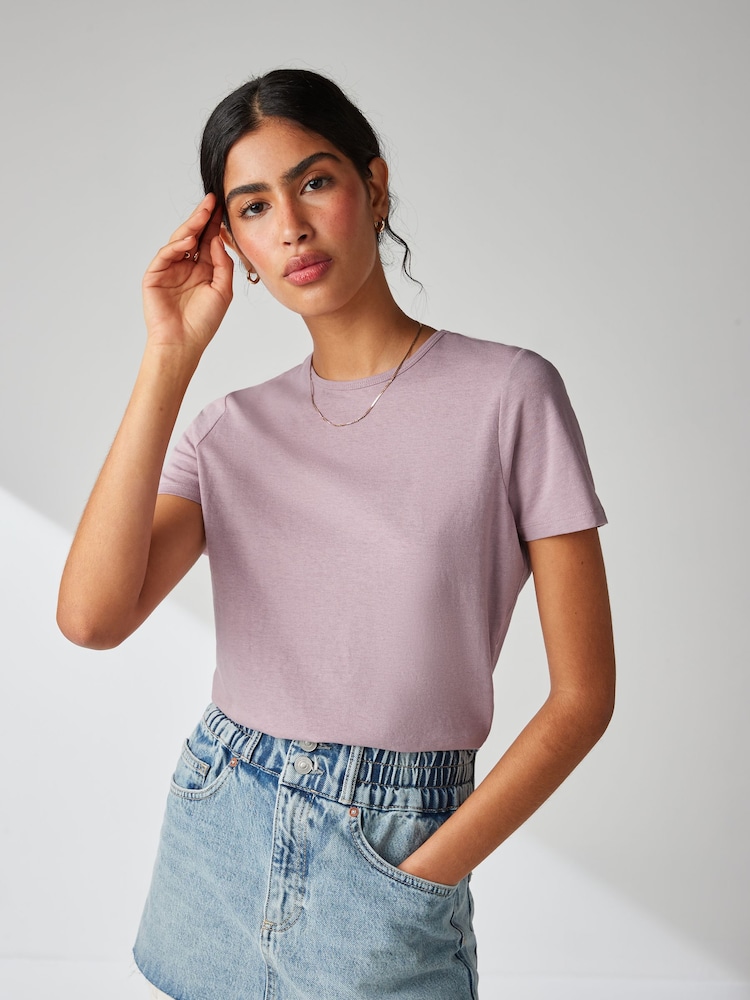Pink The Everyday Crew Neck Cotton Rich Short Sleeve T-Shirt - Image 1 of 6