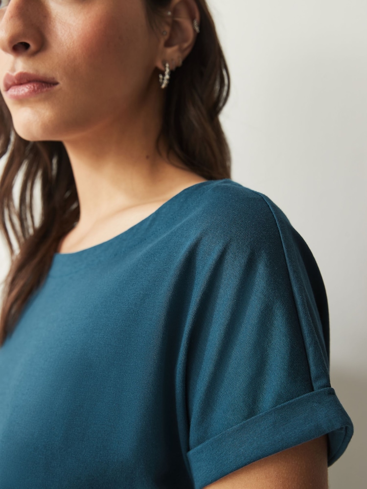 Blauwgroen - T-shirt met kapmouwtjes - Image 3 of 5