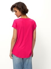 Pink Shallow V-Neck 100% Cotton Rich Cap Sleeve T-Shirt - Image 3 of 6