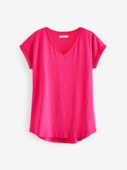 Pink Shallow V-Neck 100% Cotton Rich Cap Sleeve T-Shirt - Image 5 of 6