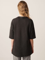 Charcoal Grey 100% Cotton Relaxed Fit Heavyweight Longline Crew Neck T-Shirt - Image 4 of 7