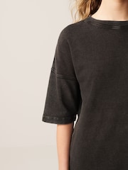 Charcoal Grey 100% Cotton Relaxed Fit Heavyweight Longline Crew Neck T-Shirt - Image 5 of 7