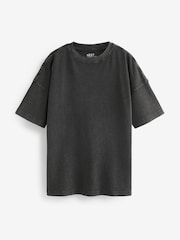 Charcoal Grey 100% Cotton Relaxed Fit Heavyweight Longline Crew Neck T-Shirt - Image 6 of 7