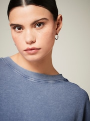 Blue Wash Oversized Relaxed Fit Boxy Heavyweight Crew Neck T-Shirt - Image 2 of 6