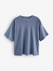 Blue Wash Oversized Relaxed Fit Boxy Heavyweight Crew Neck T-Shirt - Image 5 of 6