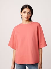 Pink Oversized Relaxed Fit Boxy Heavyweight Crew Neck T-Shirt - Image 1 of 6