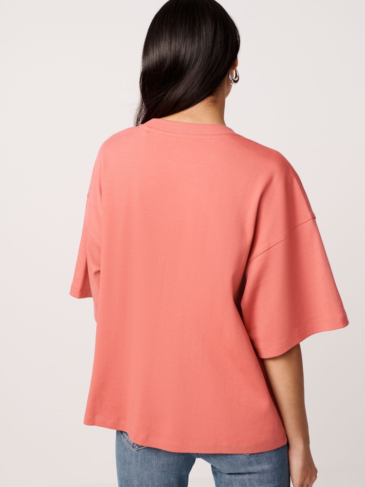 Pink Oversized Relaxed Fit Boxy Heavyweight Crew Neck T-Shirt - Image 3 of 6
