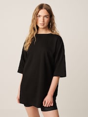 Black 100% Cotton Relaxed Fit Heavyweight Longline Crew Neck T-Shirt - Image 3 of 7