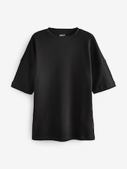 Black 100% Cotton Relaxed Fit Heavyweight Longline Crew Neck T-Shirt - Image 6 of 7