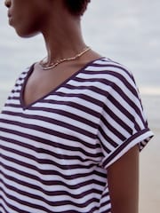 Navy/White 100% Cotton Relaxed V-Neck Capped Sleeve Tunic Dress - Image 5 of 7
