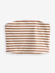 Brown/Ecru Stripe Shorter Length Cotton Rich Bandeau Boobtube Top - Image 5 of 6
