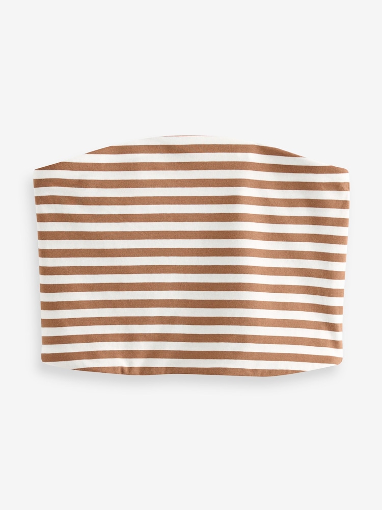 Brown/Ecru Stripe Shorter Length Cotton Rich Bandeau Boobtube Top - Image 5 of 6