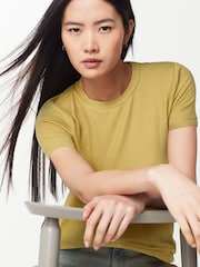 Celery Green Soft Touch Ribbed Short Sleeve T-Shirt with TENCEL™ Lyocell - Image 1 of 6