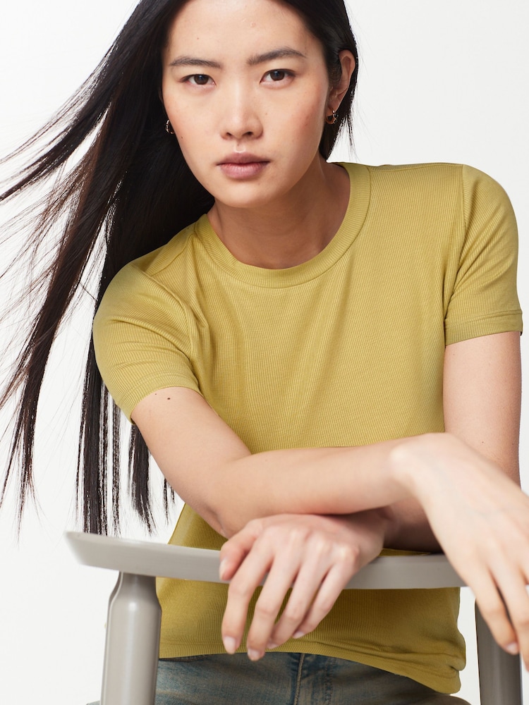 Celery Green Soft Touch Ribbed Short Sleeve T-Shirt with TENCEL™ Lyocell - Image 1 of 6