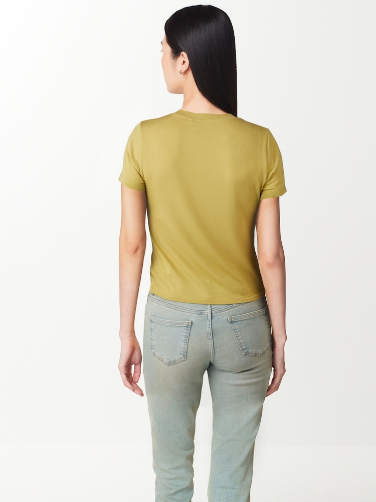 Celery Green Soft Touch Ribbed Short Sleeve T-Shirt with TENCEL™ Lyocell - Image 2 of 6