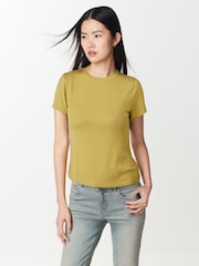 Celery Green Soft Touch Ribbed Short Sleeve T-Shirt with TENCEL™ Lyocell - Image 3 of 6