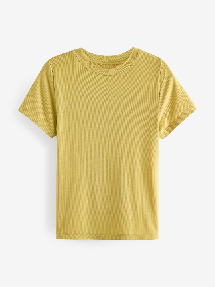 Celery Green Soft Touch Ribbed Short Sleeve T-Shirt with TENCEL™ Lyocell - Image 5 of 6