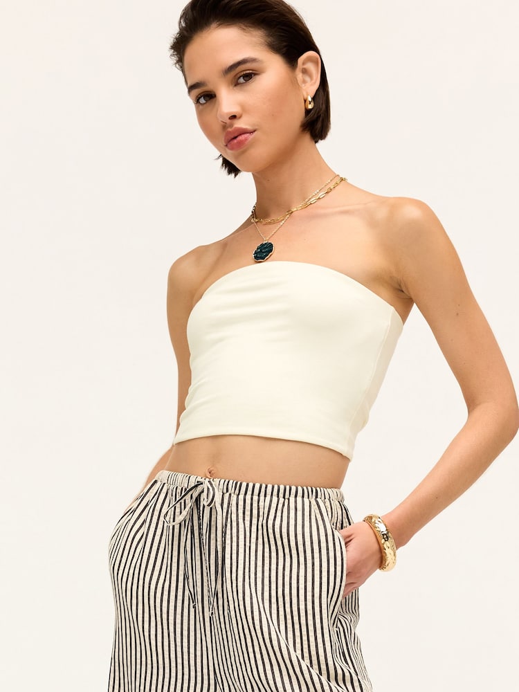 Ecru White Shorter Length Cotton Rich Bandeau Boobtube Top - Image 3 of 7